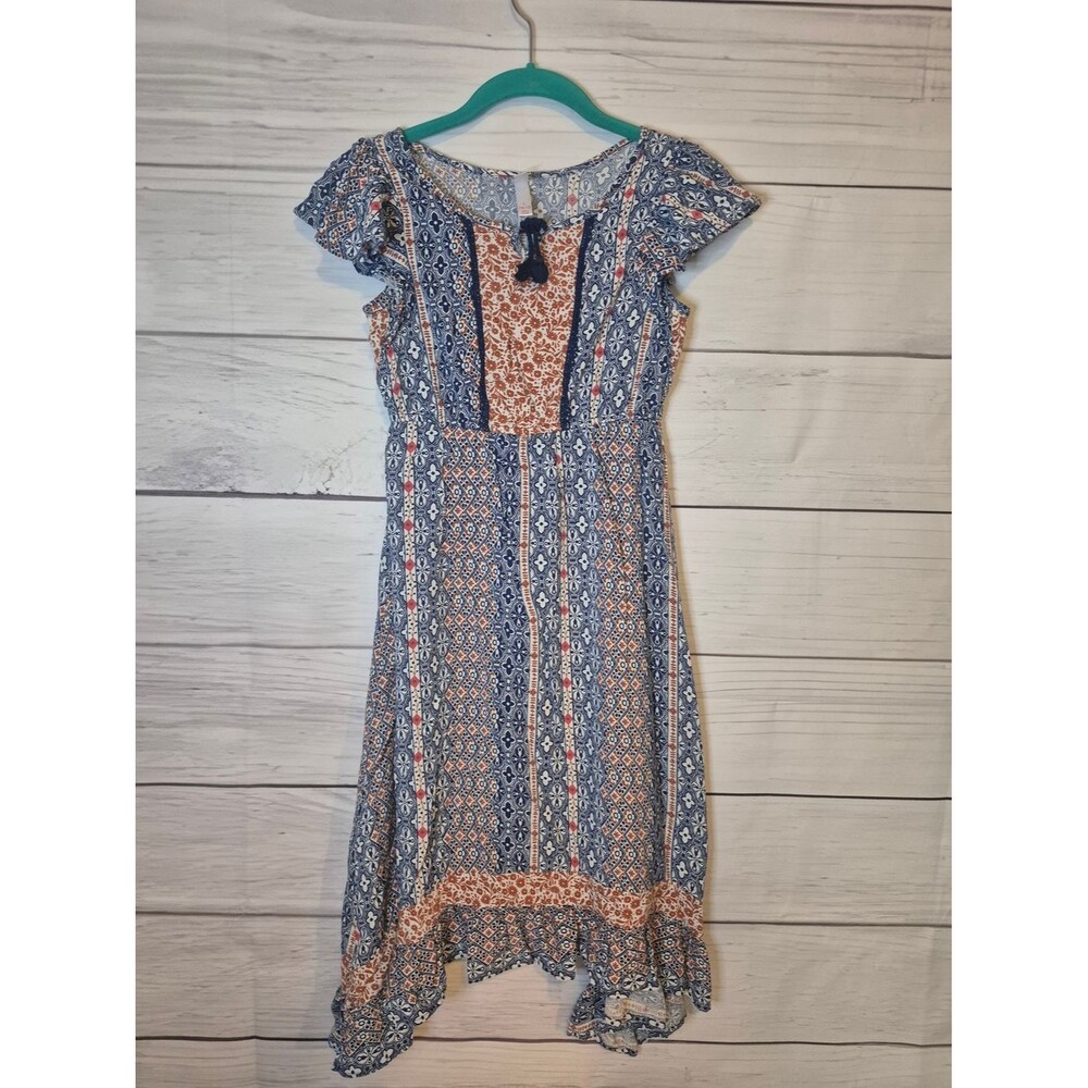 Xhilaration Blue and Tan Boho Patterned Girls' Casual Dress